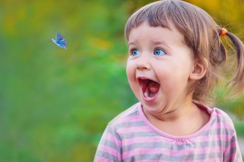 kid playing in the butterfly house