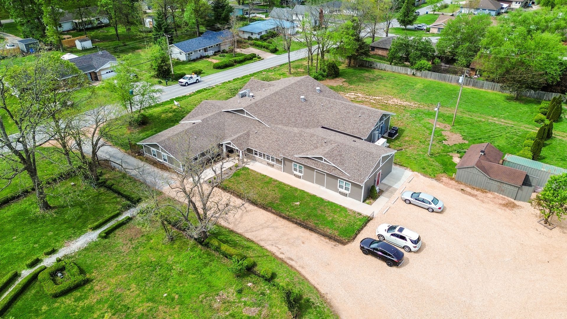 An aerial view of The Cottage at Century Pines | Top assisted living apartment community in Ozark MO