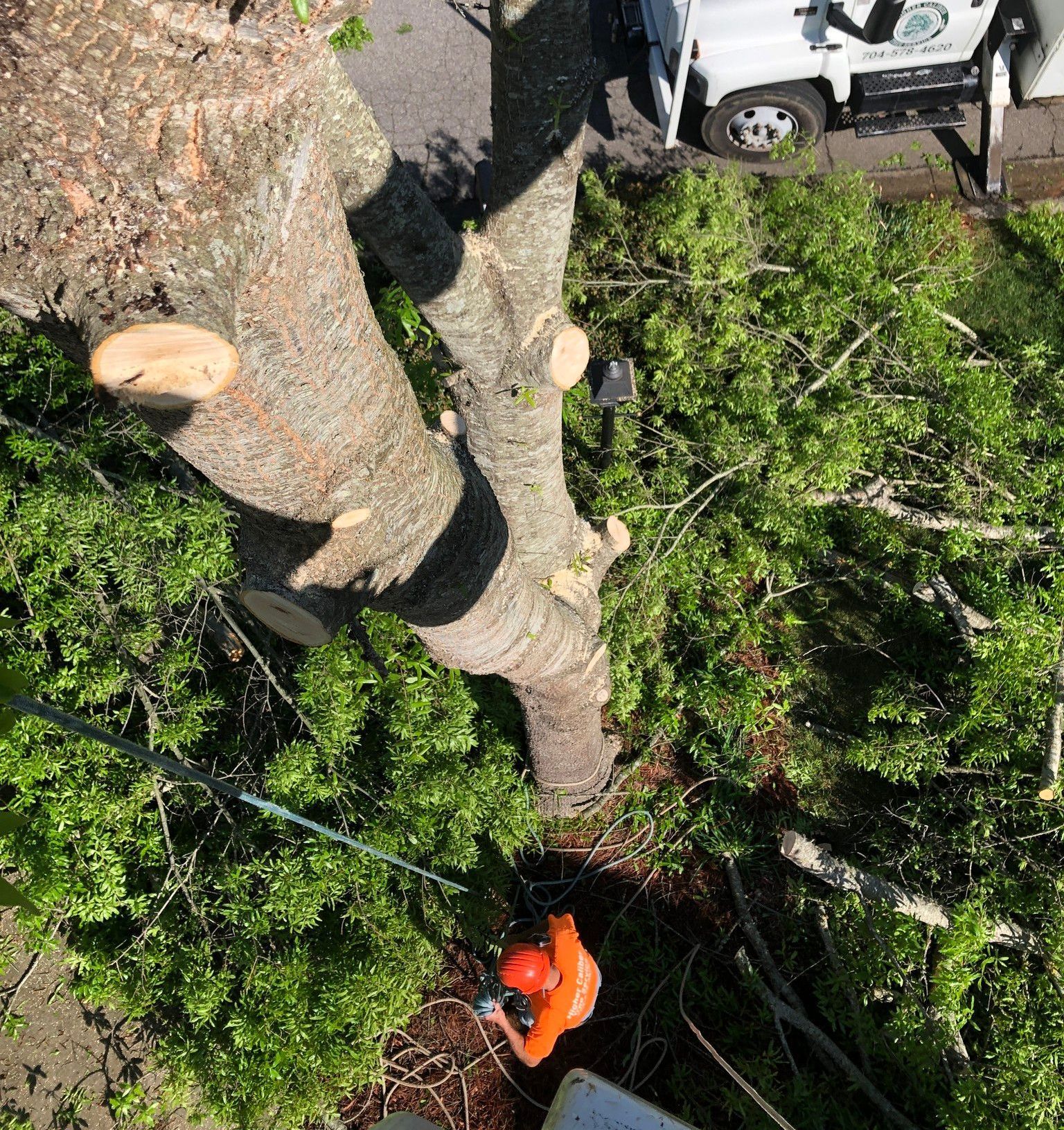 A large orange machine is sitting on a trailer in a garage.