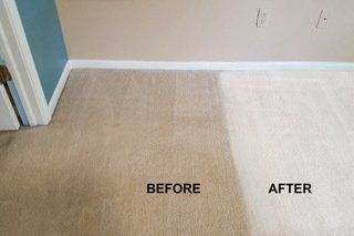 A before and after picture of a carpet in a room.