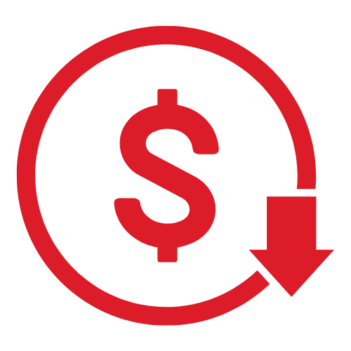 A red circle with a dollar sign and an arrow pointing down.