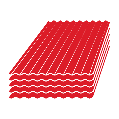 A stack of red corrugated metal sheets on a white background.