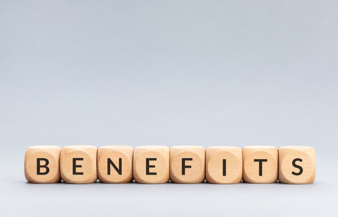 benefits spelled on small wooden blocks