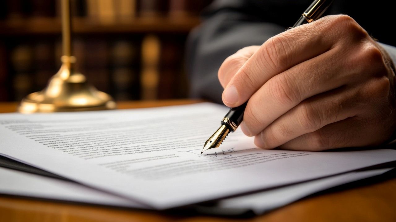 a hand signing a legal document