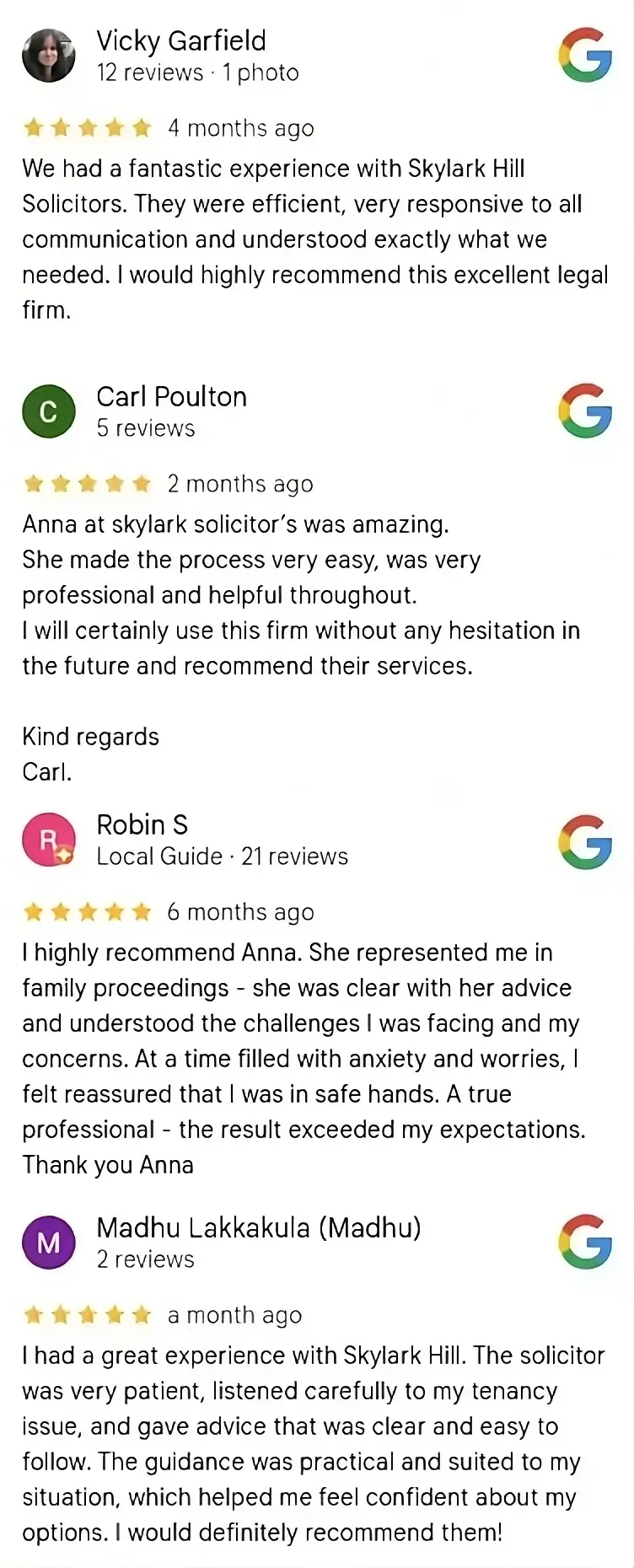 Skylark Hill Google Reviews