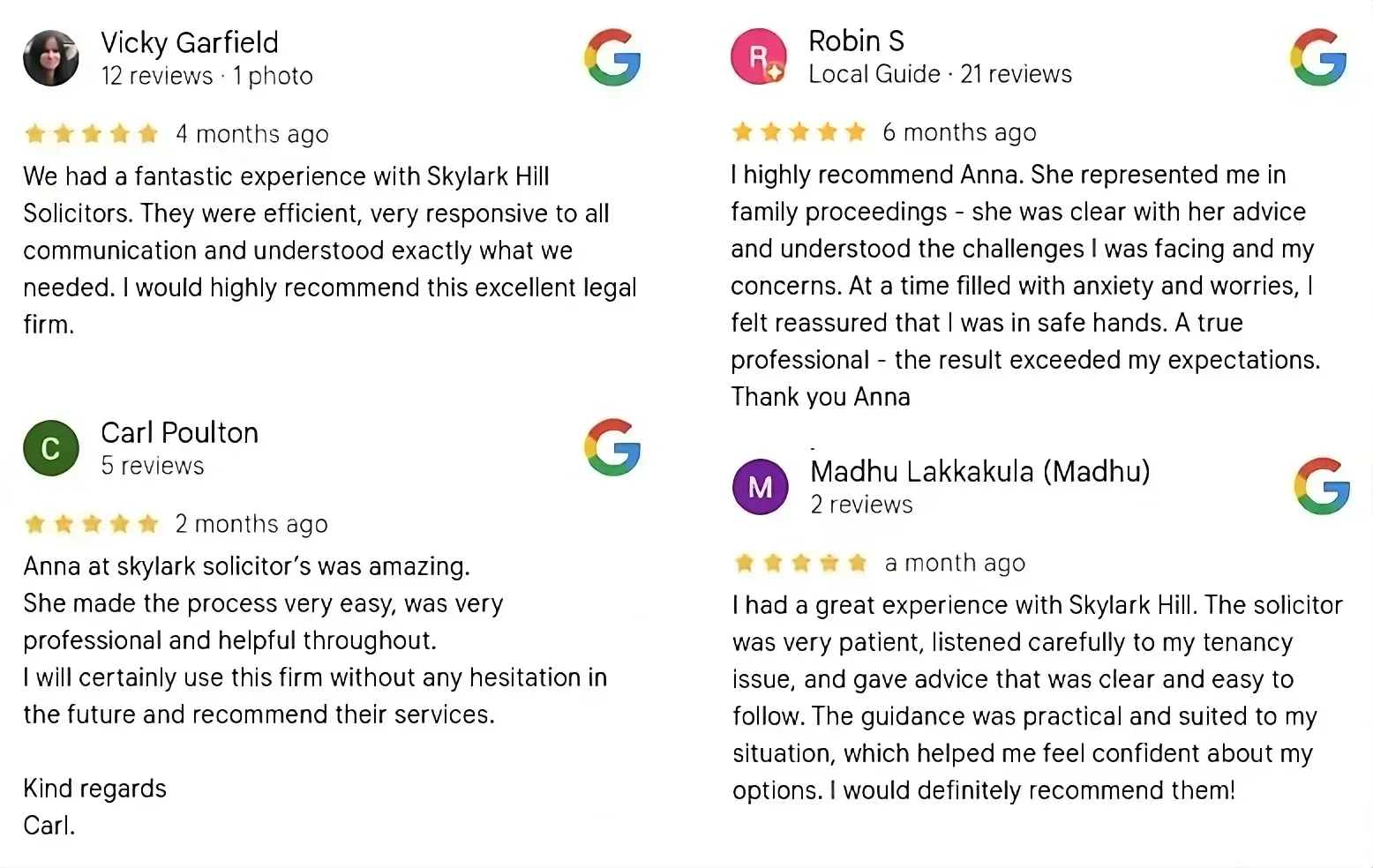 Skylark Hill Google Reviews