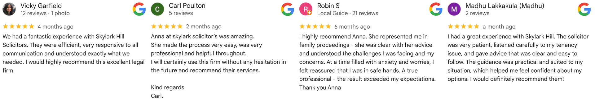 Skylark Hill Google Reviews