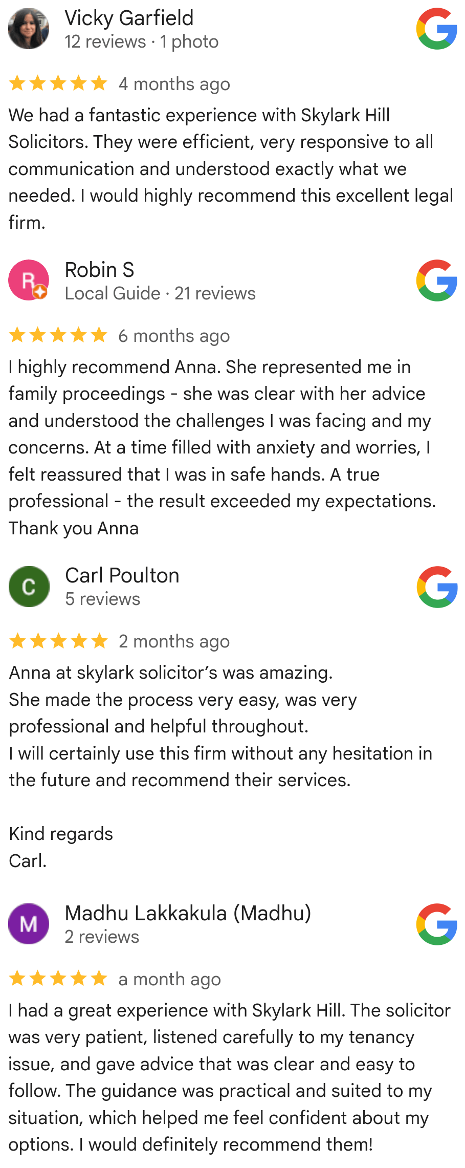 Skylark Hill Google Reviews
