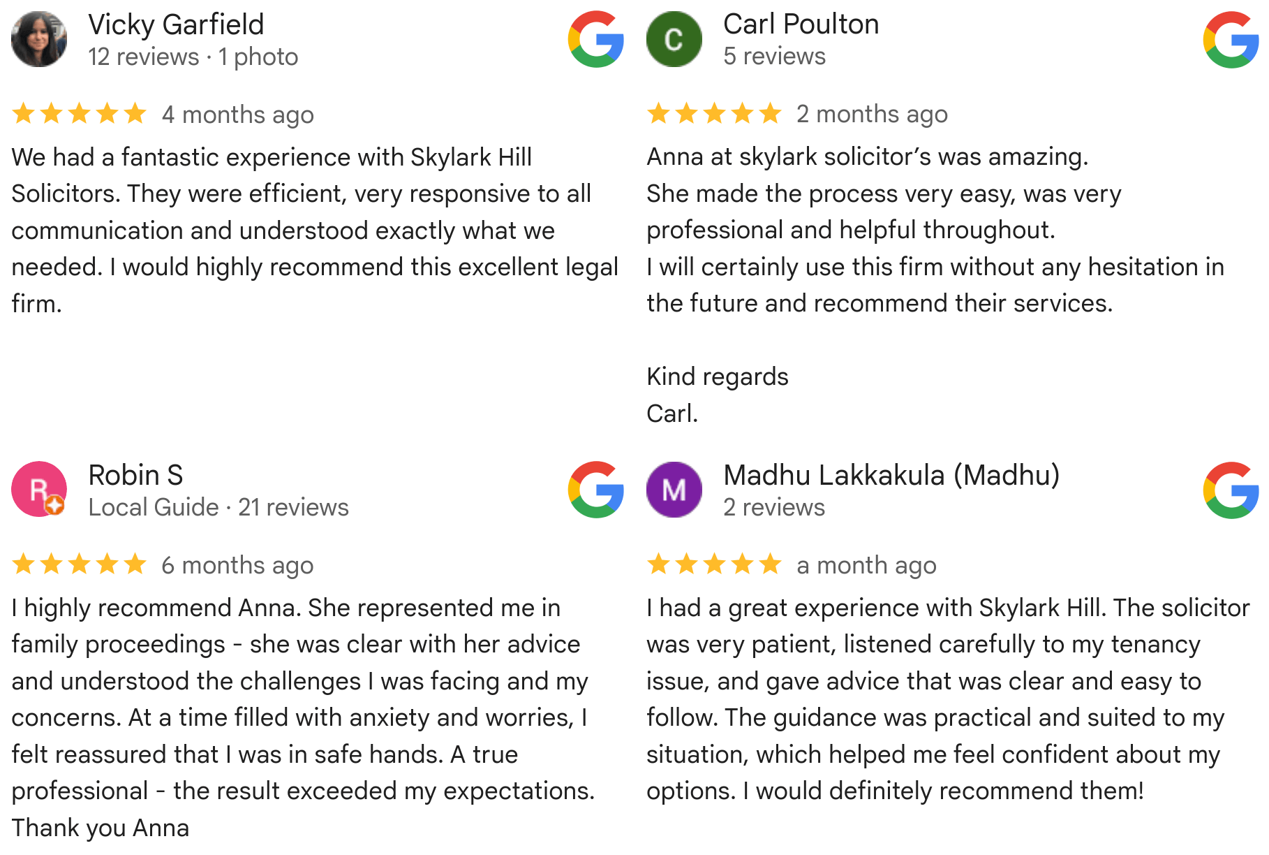 Skylark Hill Google Reviews