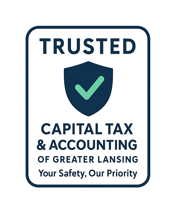 Logo for Capital Tax & Accounting, blue shield with checkmark, 