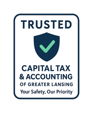 Logo for Capital Tax & Accounting, blue shield with checkmark, 
