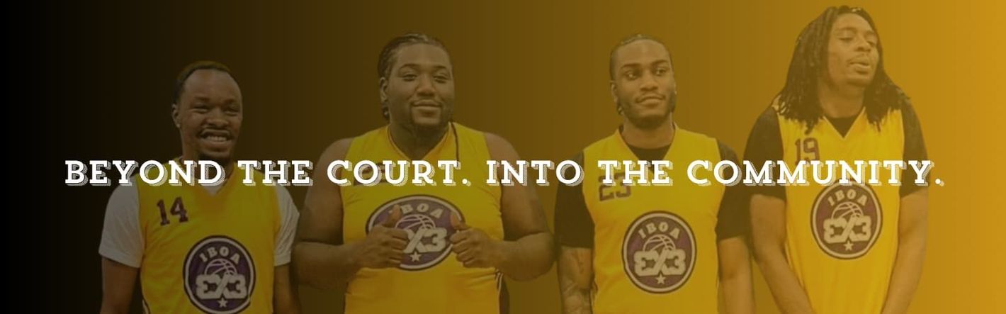 IBOA 3x3 athletes standing in gold uniform under the message