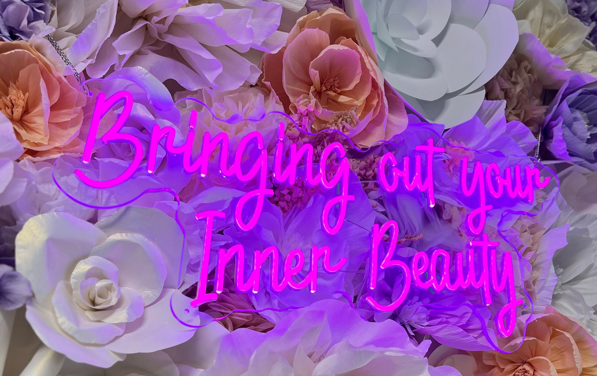 Neon sign inside luxury hair salon in Frisco TX