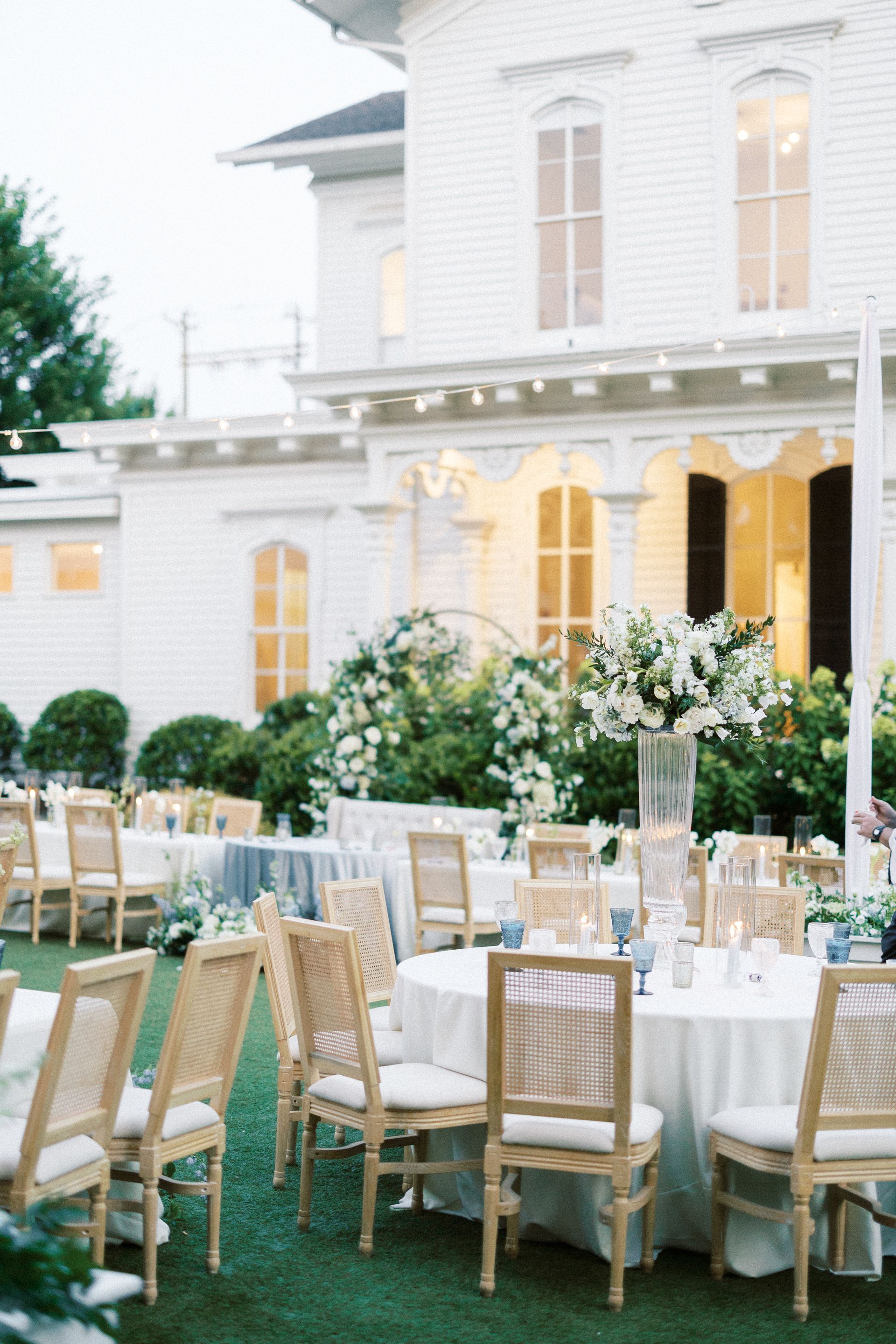 Outdoor Wedding Reception in the summer at The Merrimon-Wynne House, a wedding venue in Raleigh, NC