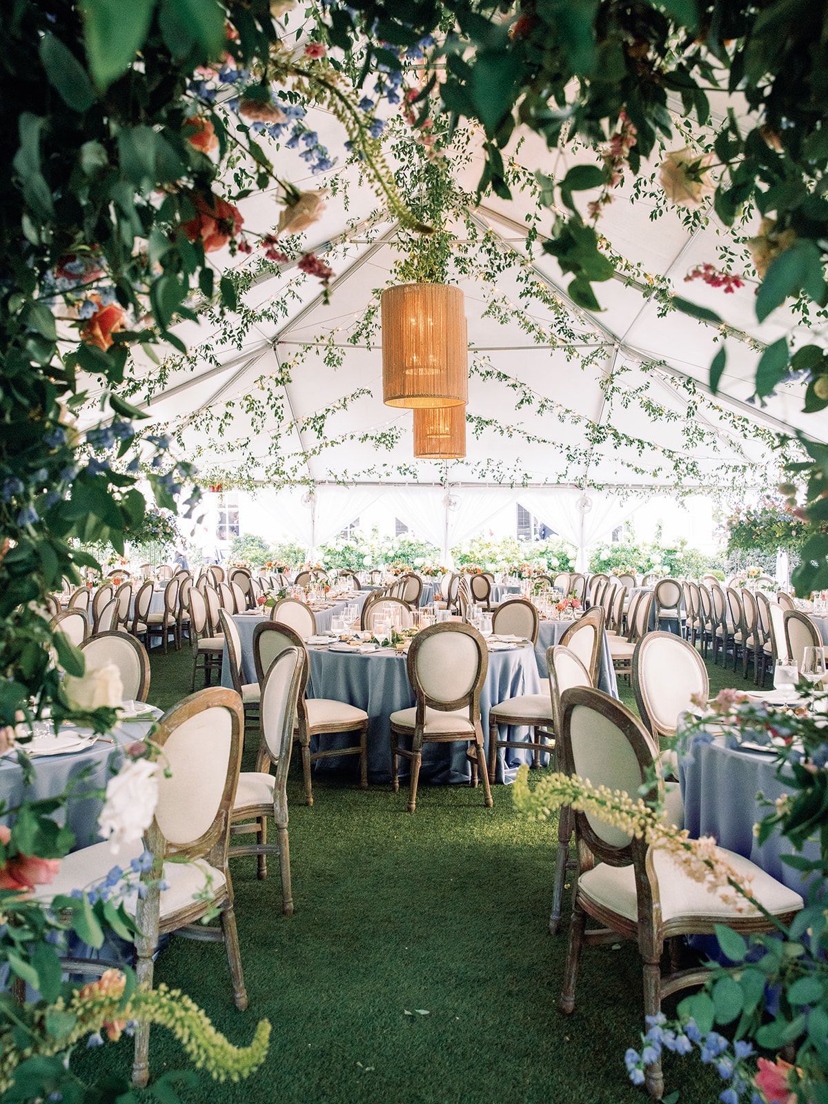 Outdoor Wedding Reception in the summer at The Merrimon-Wynne House, a wedding venue in Raleigh, NC