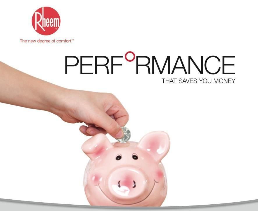 A person putting a coin into a piggy bank that says performance that saves you money