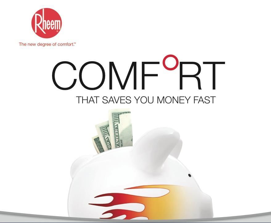 A piggy bank with money sticking out of it that says comfort that saves you money fast