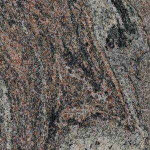 Granite with marbling in colors red, grey, and black