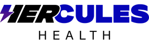 The logo for hercules health is blue and black