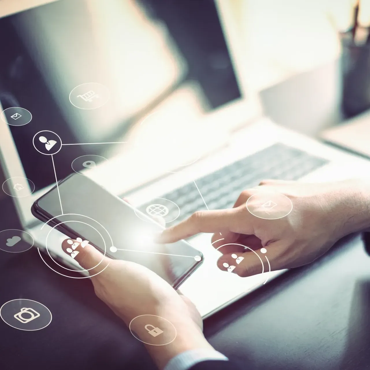 laptop computer with technology digital graphic