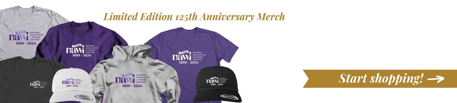 Collection of apparel with the NAWL 125th anniversary logo