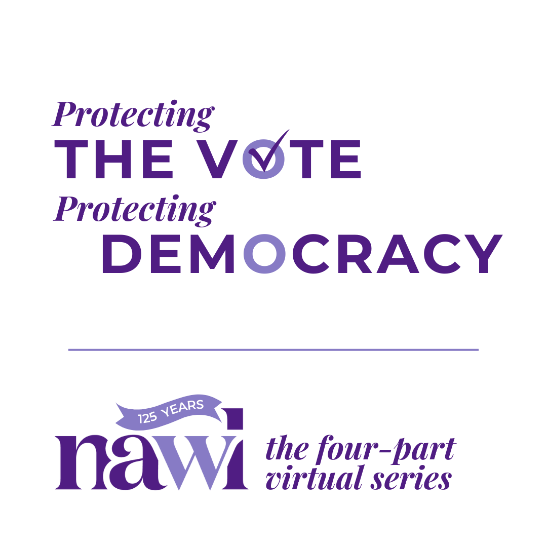 Lines of text stacked on each other. Text reads Protecting the Vote Protecting Democracy the four-part series