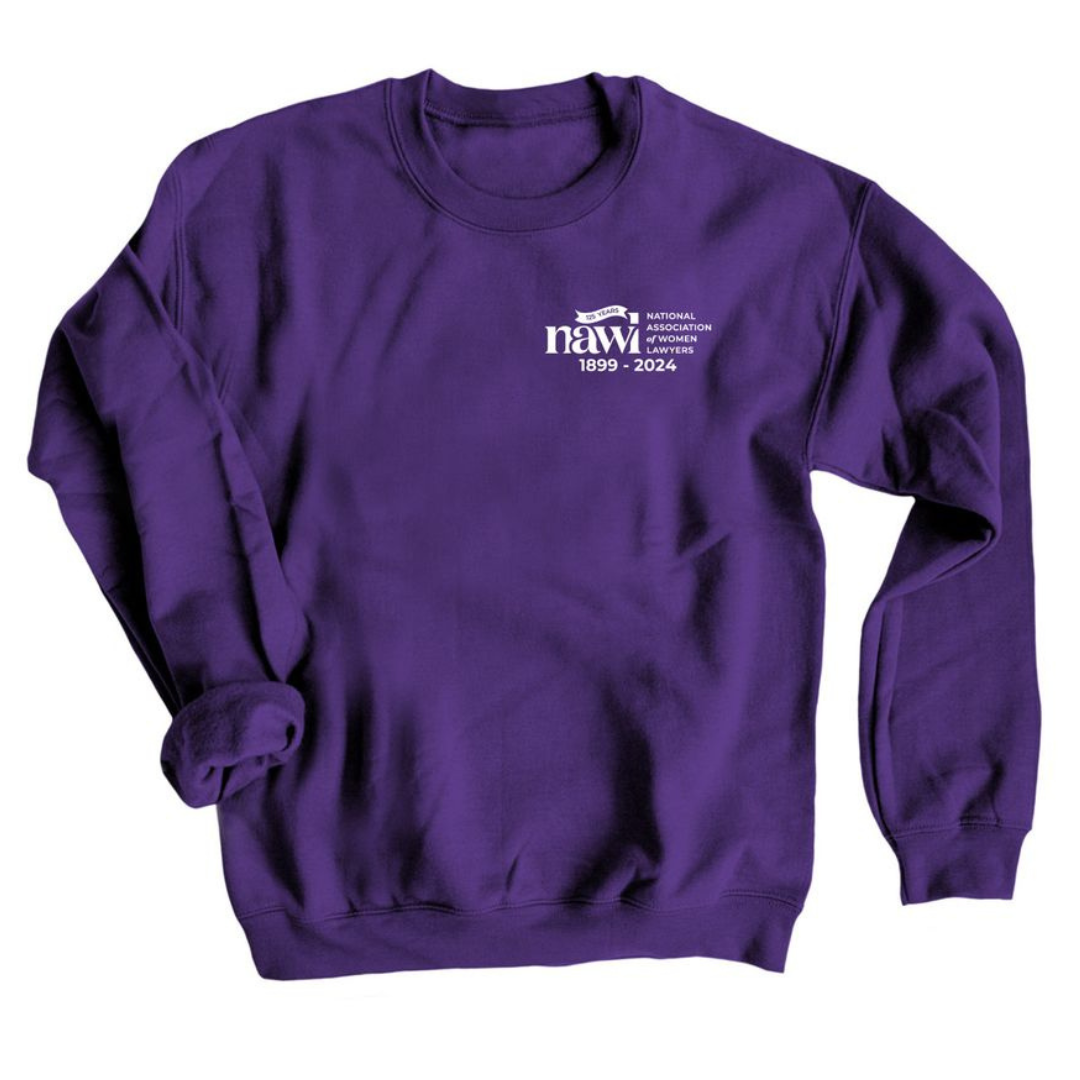 Purple sweatshirt with NAWL logo