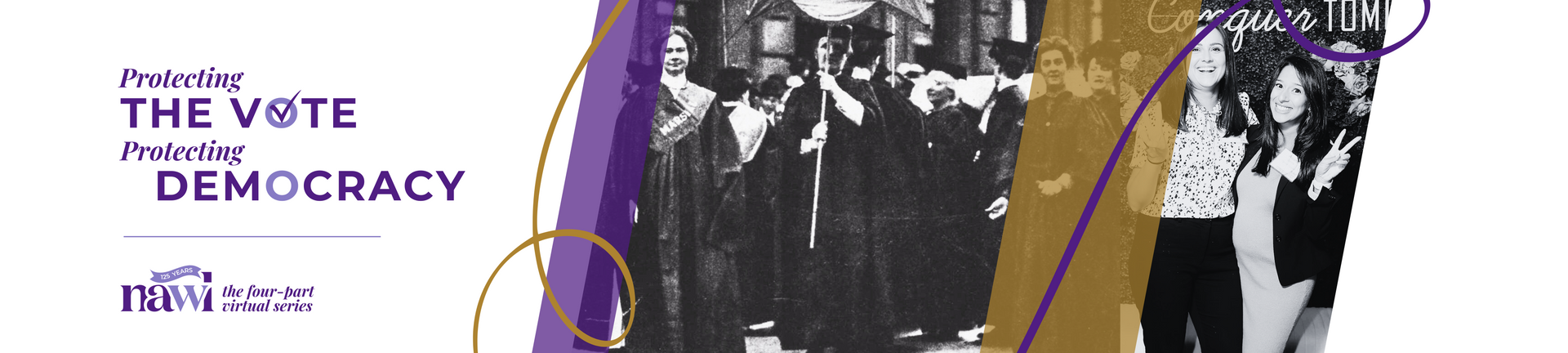 Photos of suffragettes and members throughout NAWL's 125-year history with the logo for the 