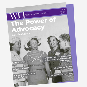 Cover of a journal with image of four women in conversation.