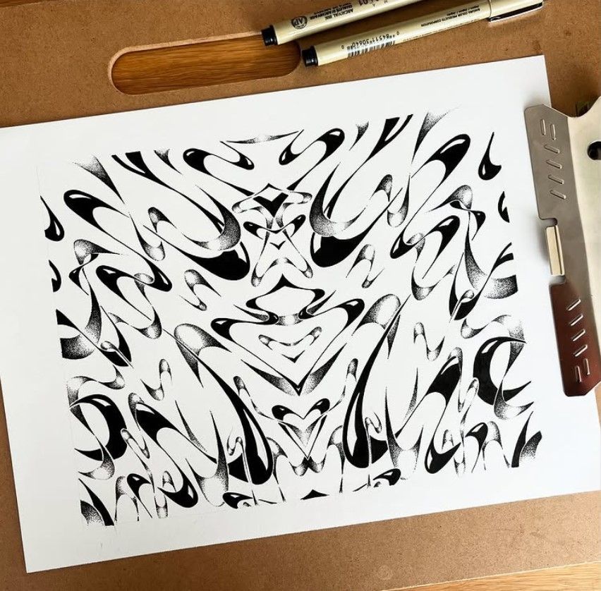 Ink drawing on a clipboard.