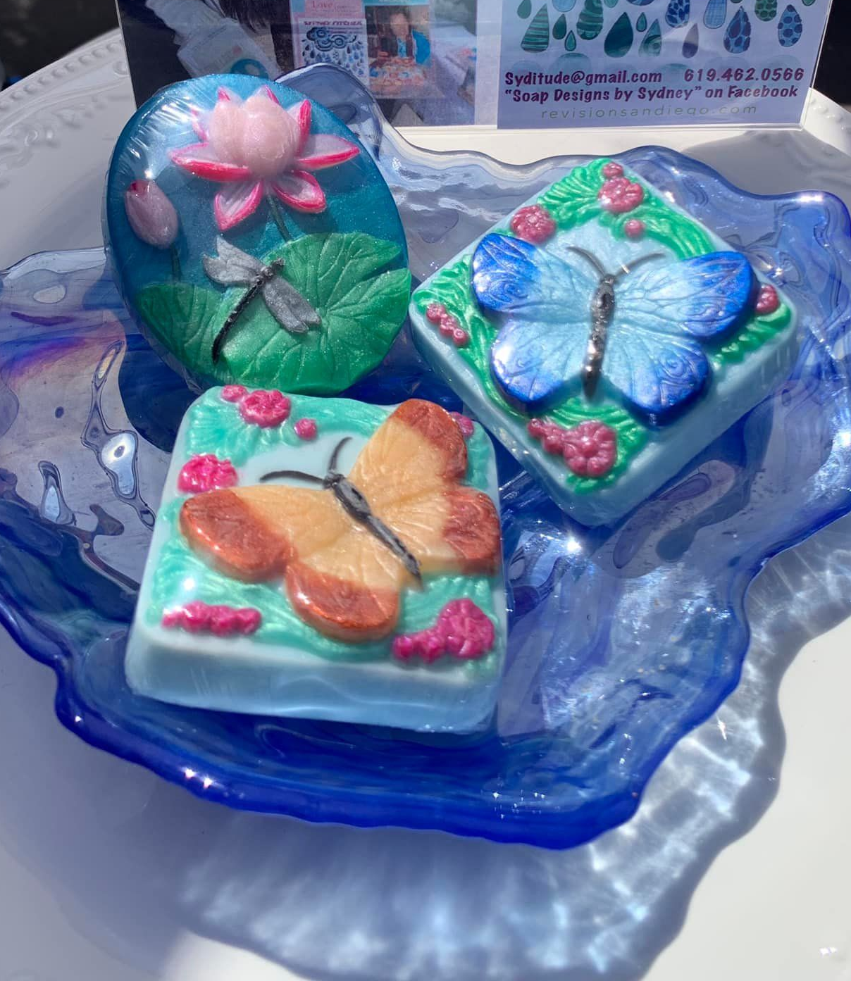 Soap bars with butterfly designs.