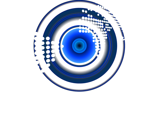 Um círculo azul e branco em um fundo branco