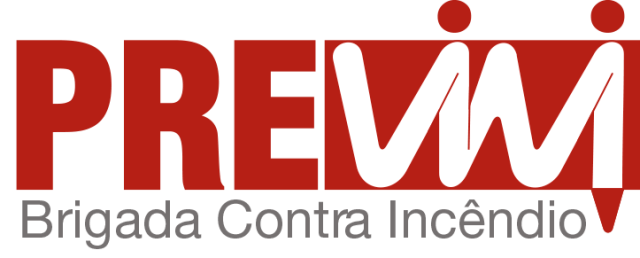 A red and white logo for previm brigada contra incendio