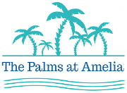 the palms at amelia logo with palm trees and waves