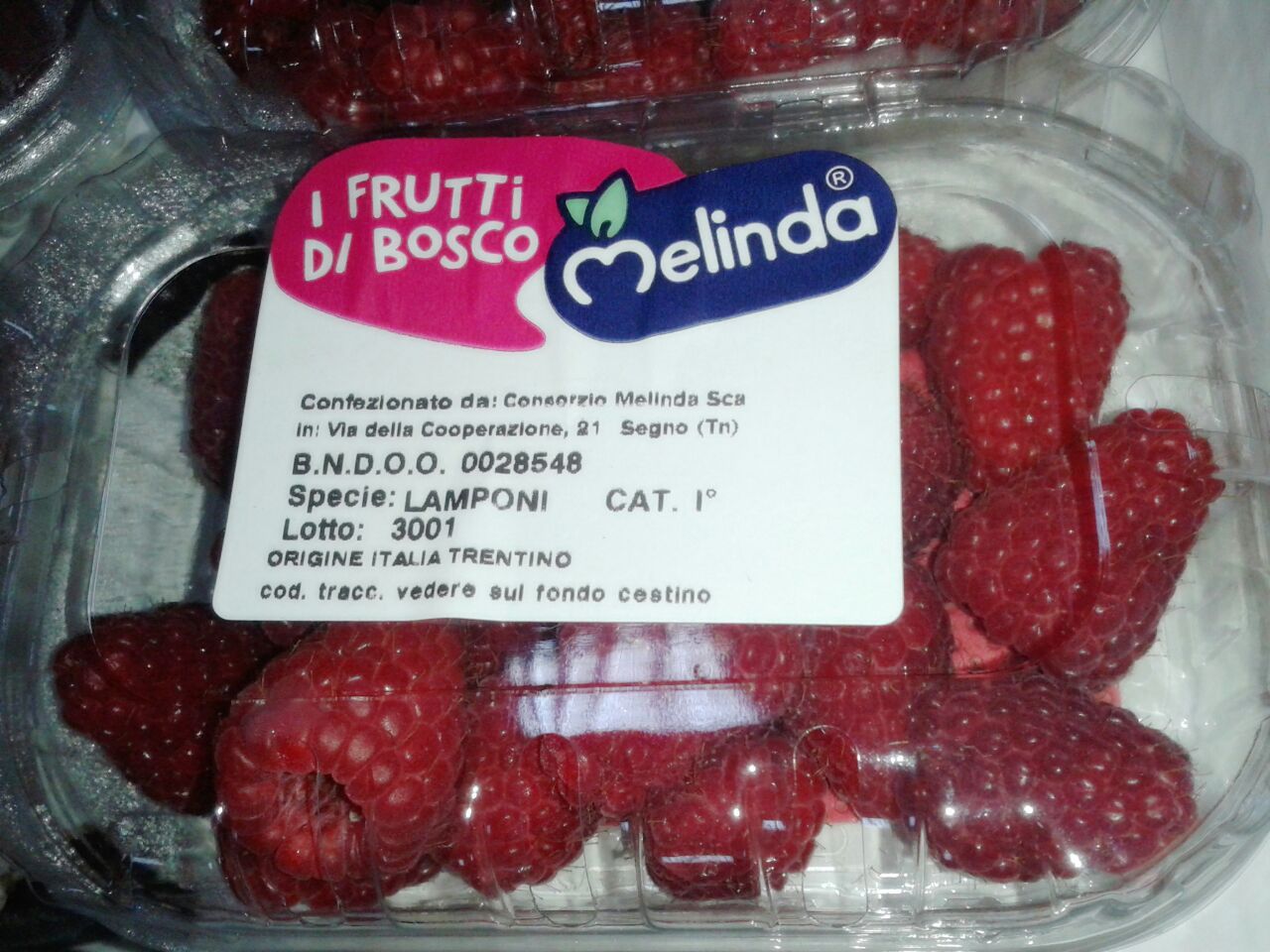 scatola di lamponi