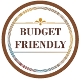 A circle with the words `` budget friendly '' written inside of it.