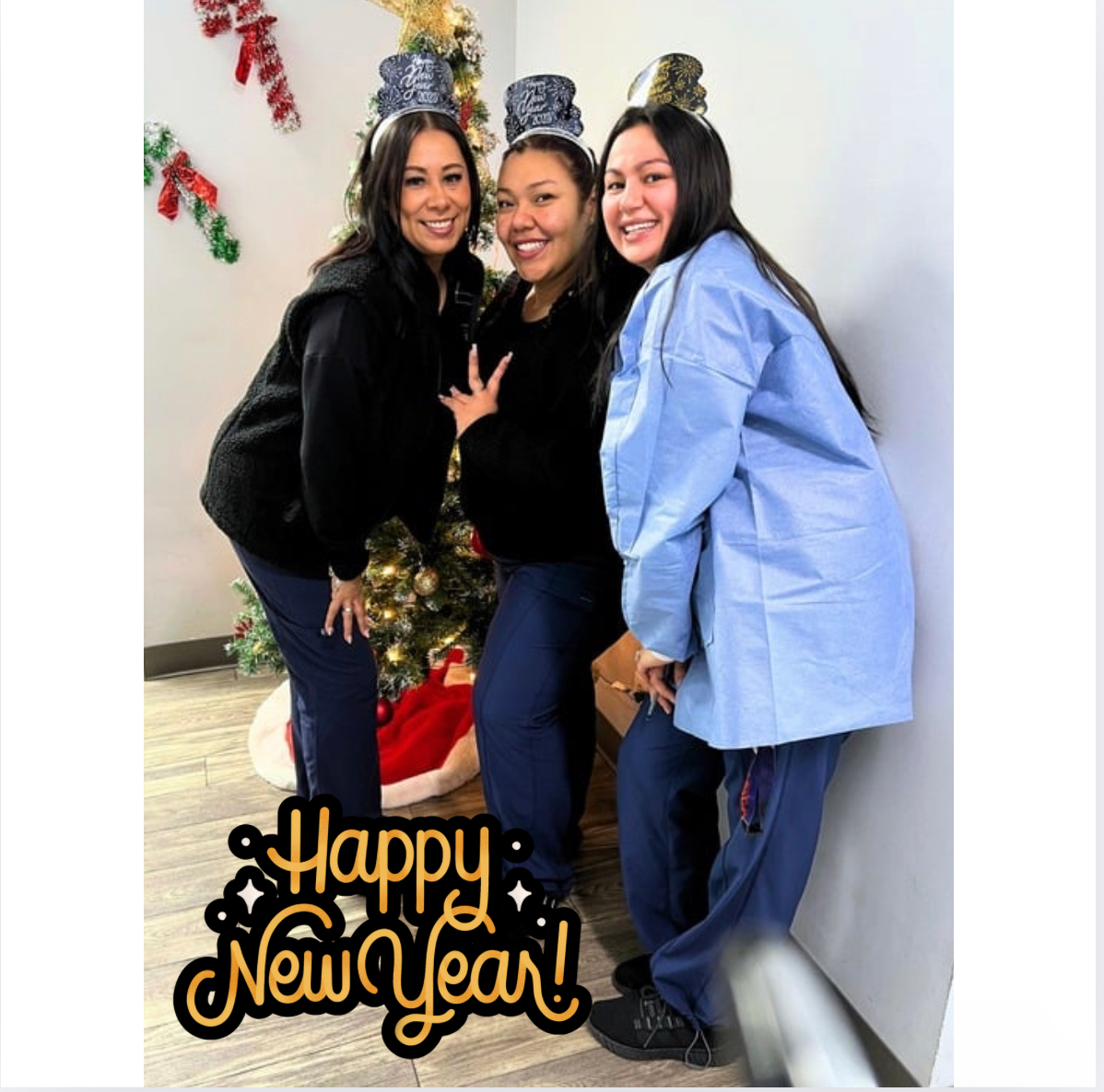 leaning staff photo smiling new year