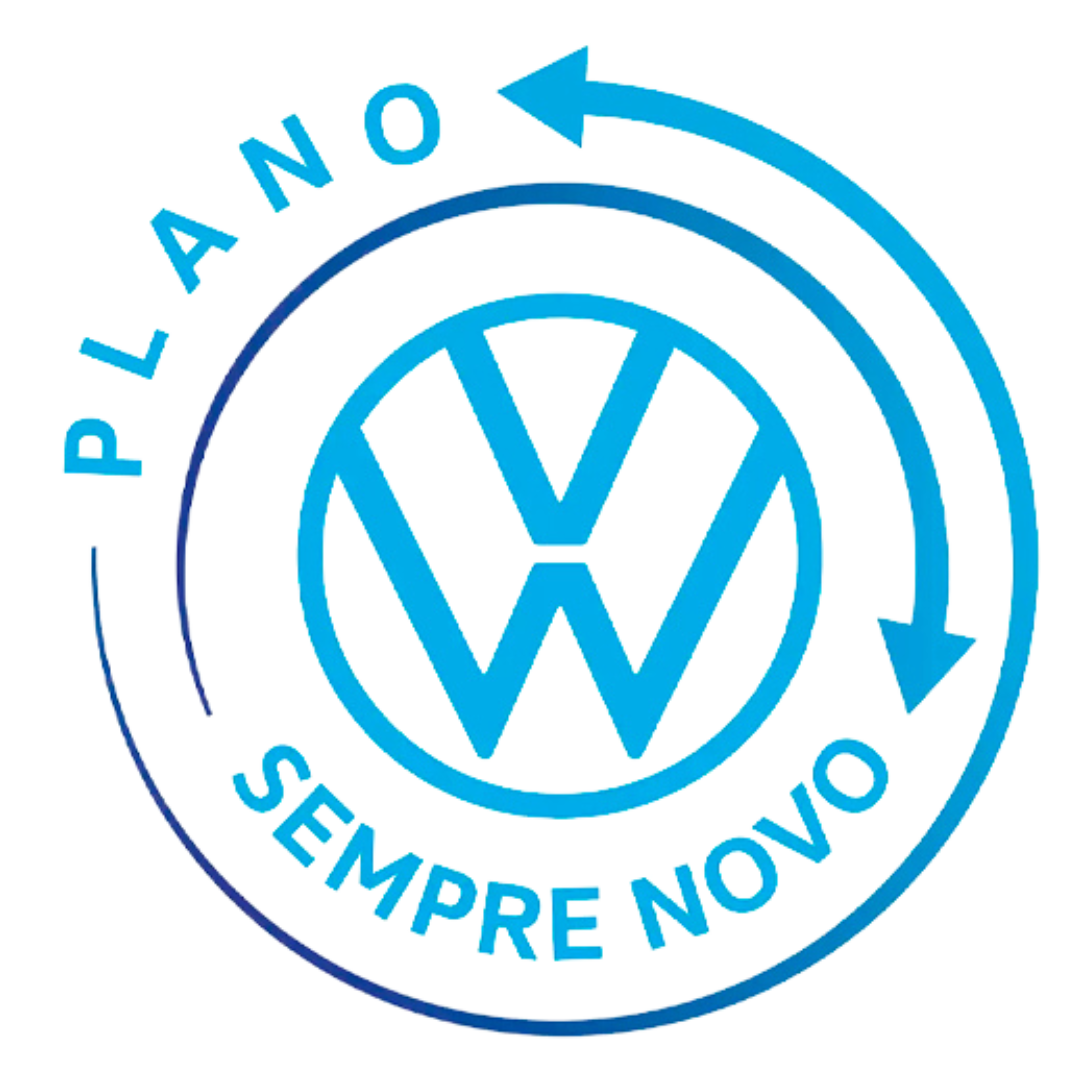 A blue volkswagen logo that says plano sempre novo