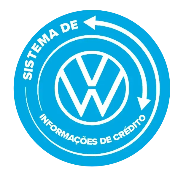 Blue circular VW logo with text 