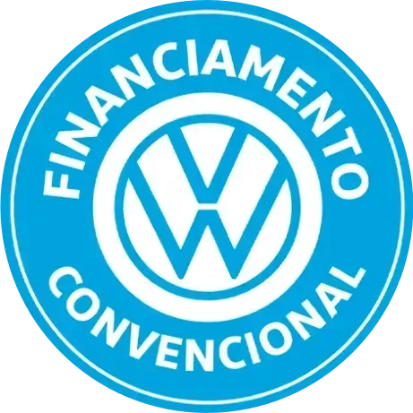 Blue circular VW badge with text 