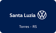 Logotipo da concessionária Santa Luzia Volkswagen, Torres, RS. Fundo azul escuro, texto e logotipo em branco.