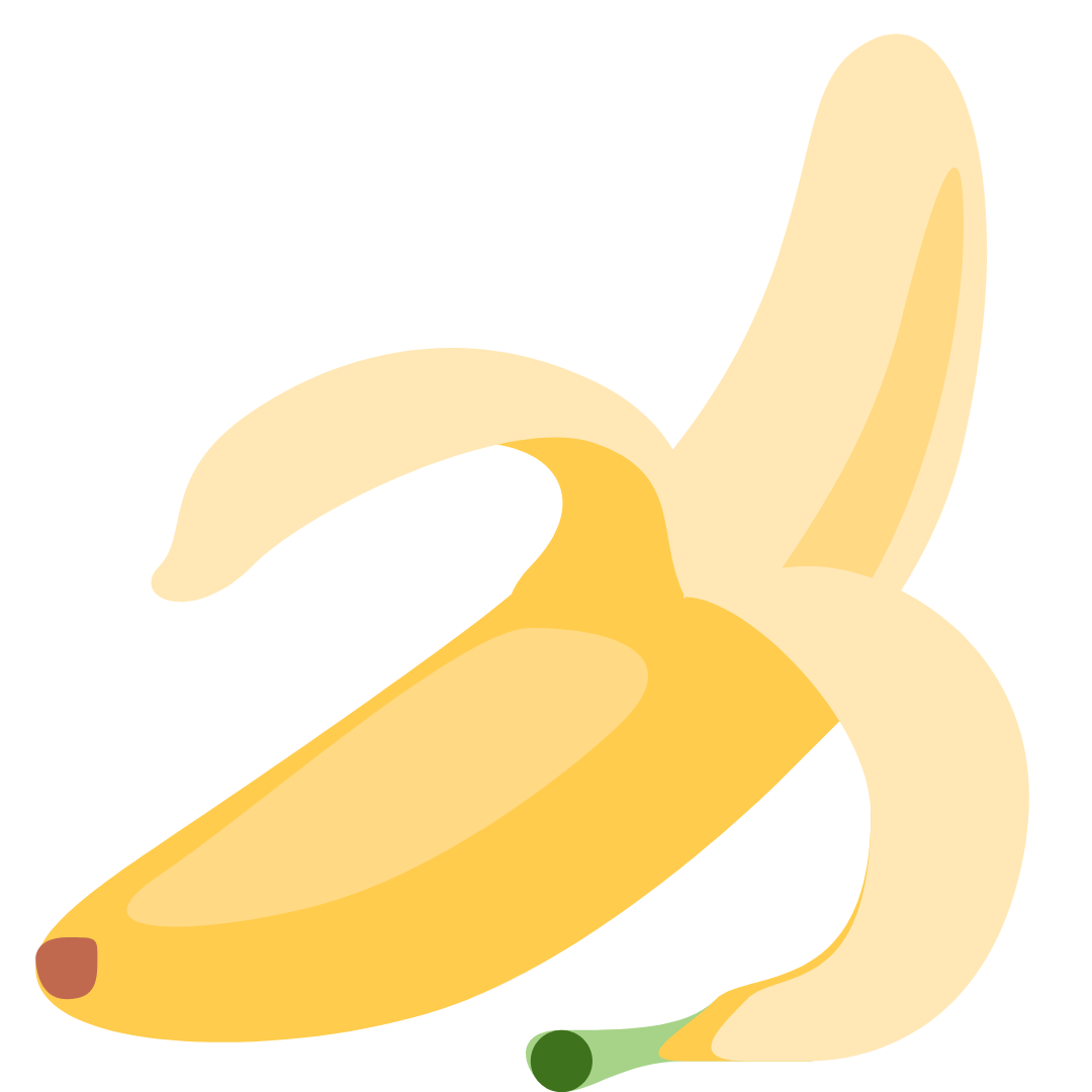 Een cartoon afbeelding van een gepelde banaan op een witte achtergrond.