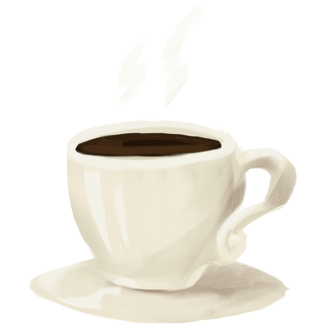 Een kopje koffie op een schoteltje waar stoom uit komt.