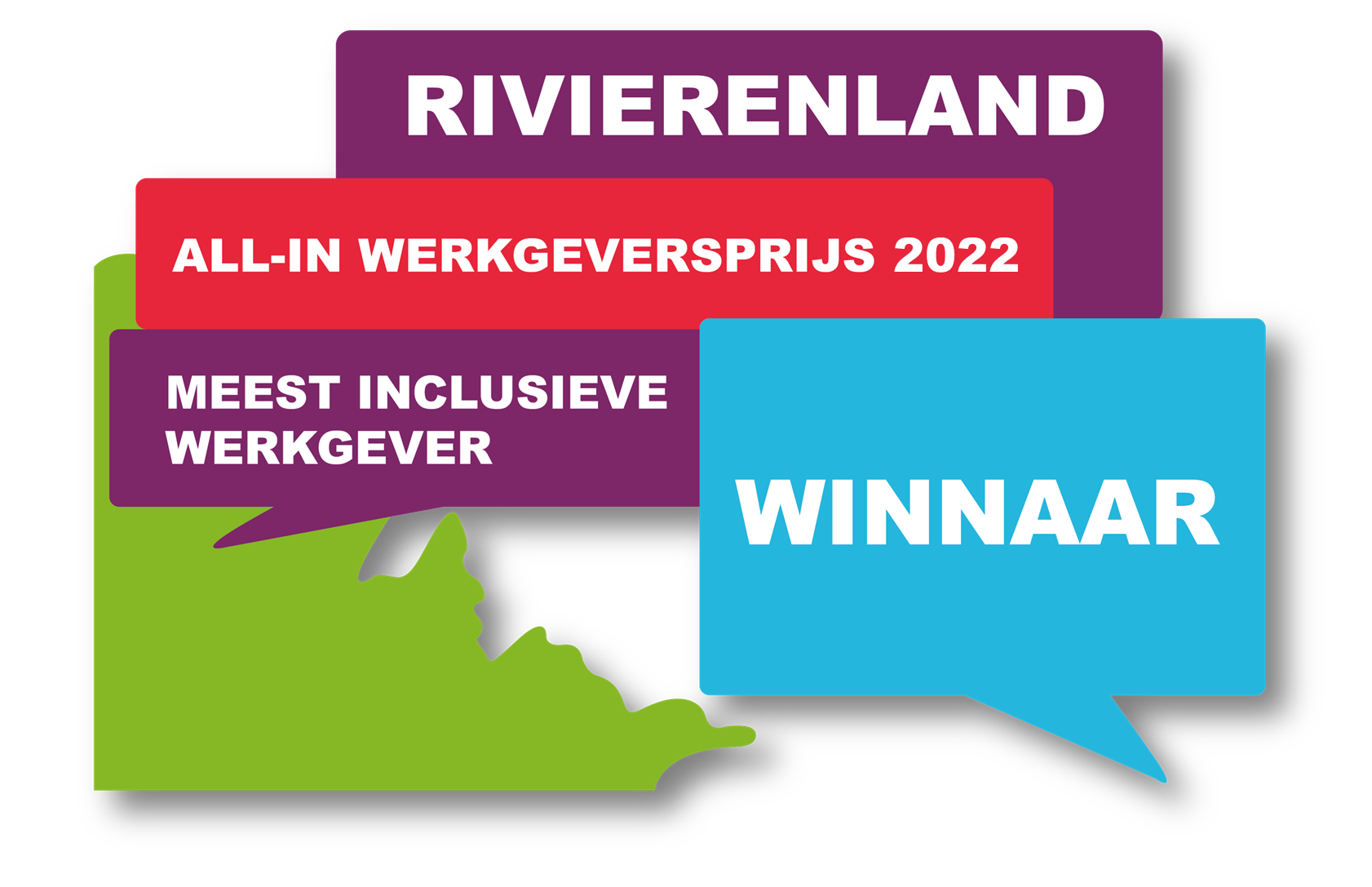 Een tekstballon met het woord rivierenland erop