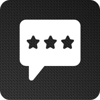 A speech bubble with three stars inside of it on a black background.