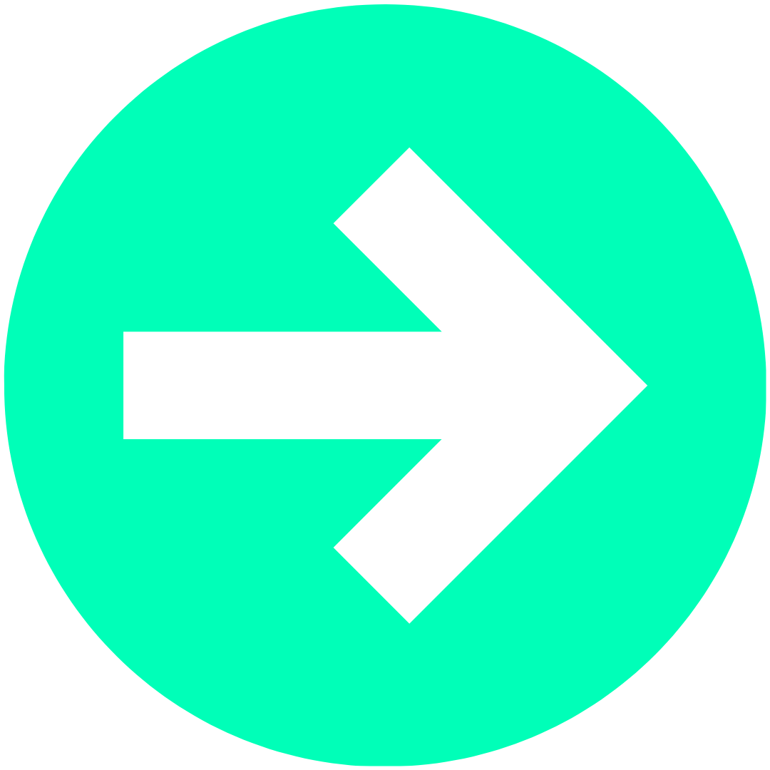 White arrow pointing right, inside a teal circle.