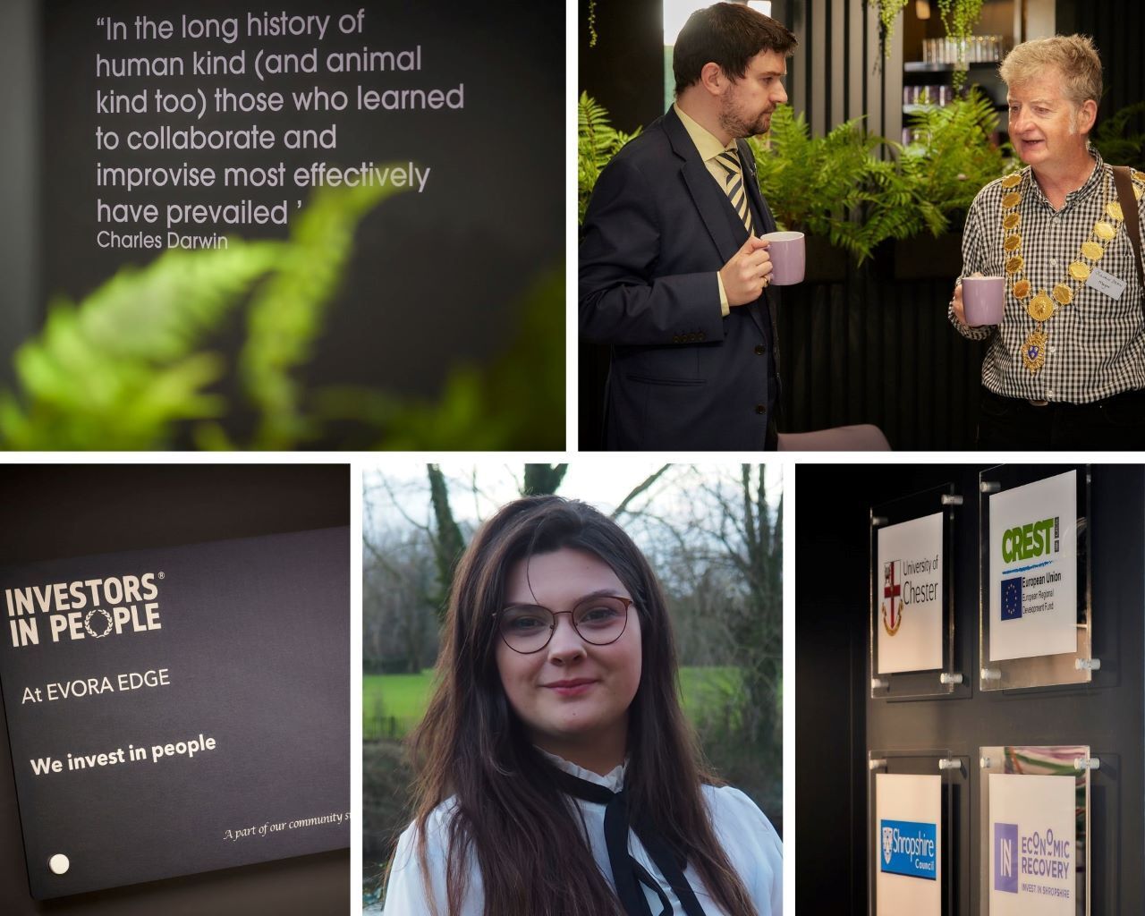 Collage of photos including photos of Cllr Dean Carroll, Shrewsbury Mayor Julian Dean and resero's apprentice Holly Champion