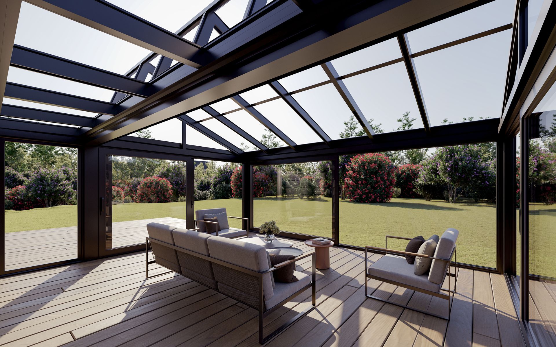 A living room with a couch, chairs, and a table - Freehold, NJ - Awning Design Inc