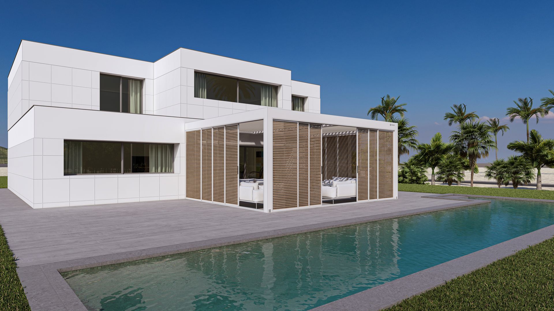 White & brown house - Freehold, NJ - Awning Design Inc