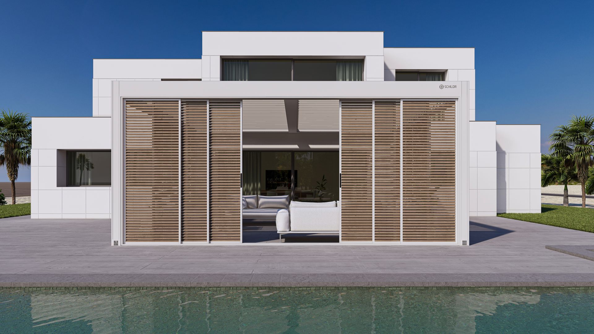 White & brown house open - Freehold, NJ - Awning Design Inc